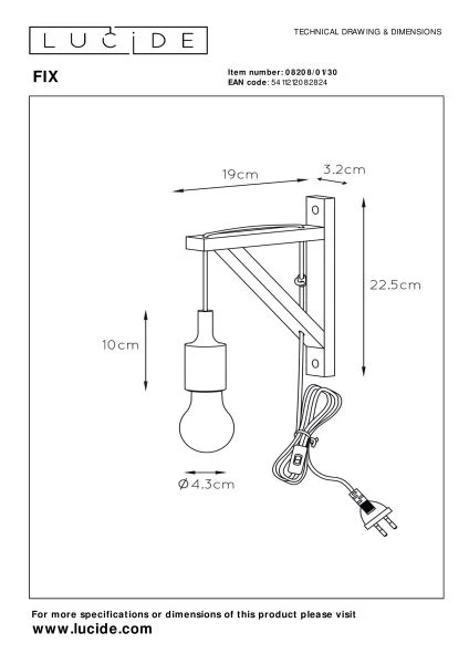 Lucide FIX - Lámpara de pared - 1xE27 - Negro - técnico